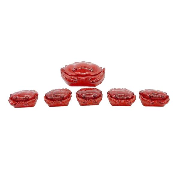 Vintage Other - Vintage Red She Crab Soup Tureen and Cocottes, Set of 6